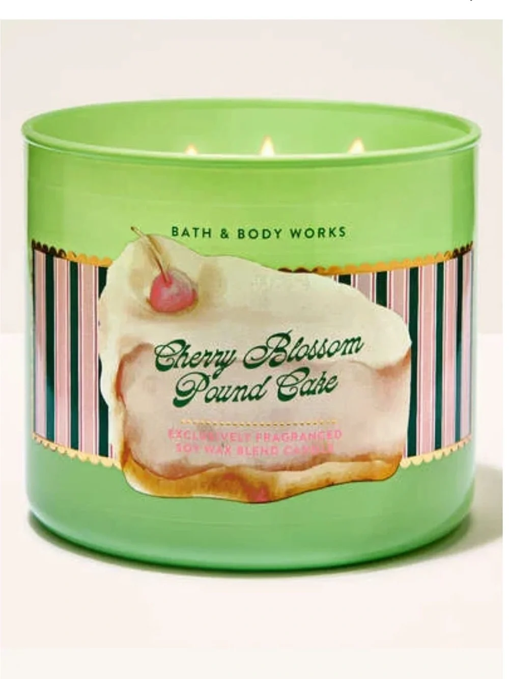 Bath & Body Works Cherry Blossom Pound Cake 3-Wick Candle - Green